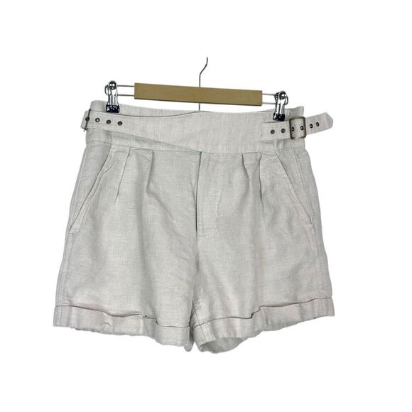 Banana Republic Shorts Women  6 Beige Linen High Rise Pleated Belted side Buckle - Picture 1 of 16